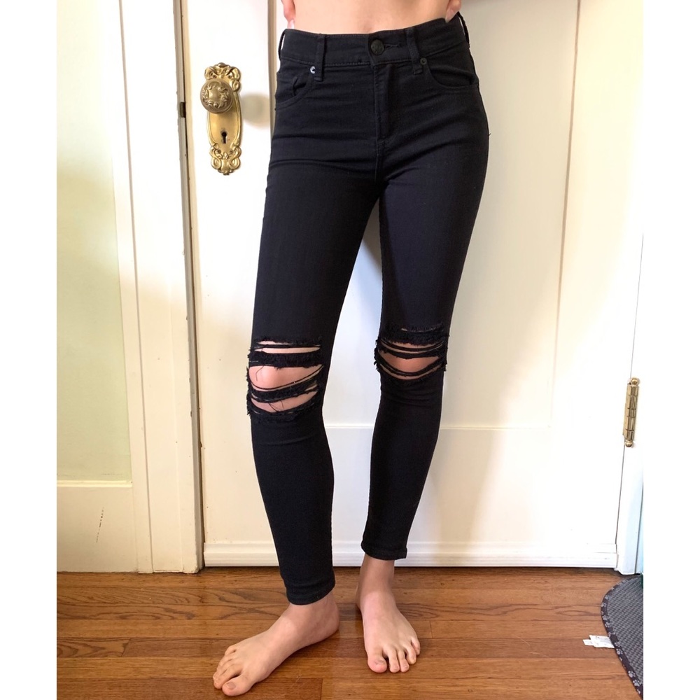 Express High Waisted Black Ripped Jean Leggings